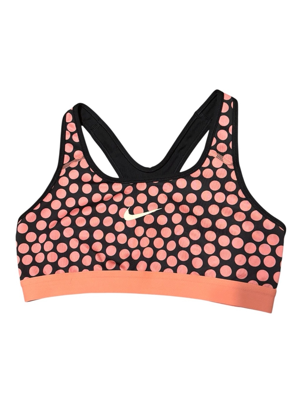 Nike Women's Black and Coral Polka Dot Sports Bra